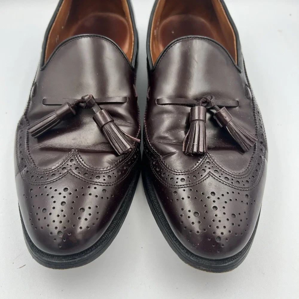 Allen Edmonds 8587 Manchester Wingtip Burgundy Leather Tassel Loafers USA 11D